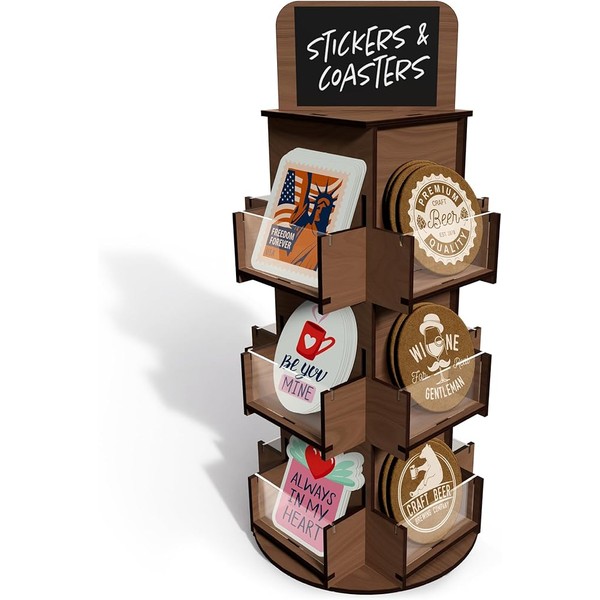 3 Tier Rotating Sticker Display Brown